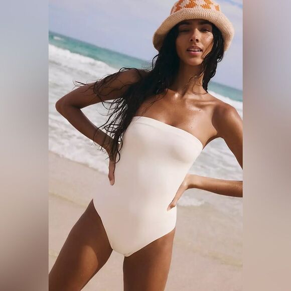 NWT Free People Mikoh Kipu Rib Strapless One Piece Swimsuit LARGE White - Picture 1 of 7